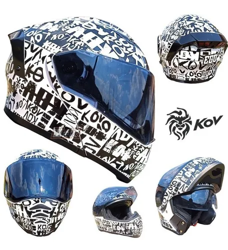 Casco Moto Negro Blanco Sin Luz Abatible Kov Ego Certificado