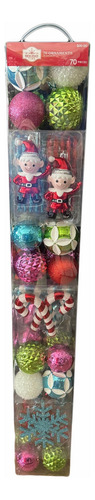 Esferas Navideñas 70pz Multicolor Verde Rojo Rosa Azul Blanc