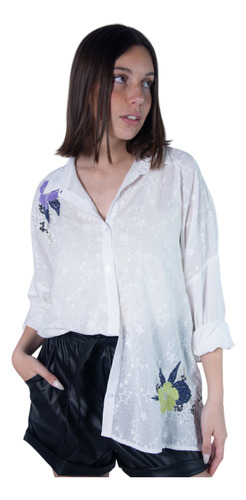 Camisa Mujer Oversize Broderie Algodon Bordada Oldtown Polo