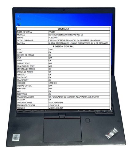 Notebook Lenovo Thinkpad X13 Core I7 16 Gb Ram Ssd 1tb (Reacondicionado)