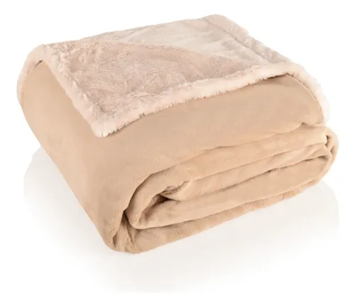 Frazada Reversible Polar Corderito Microfibra 1 Plaza Color Beige