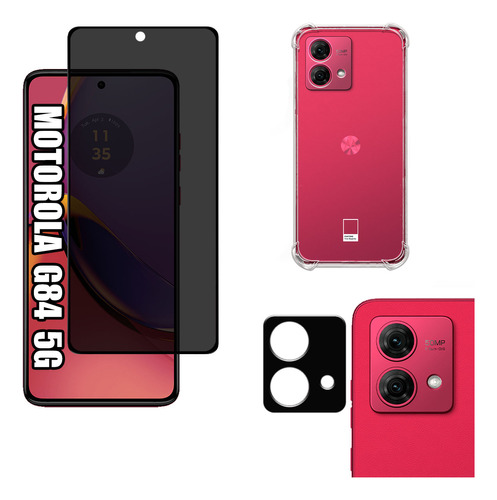 Kit P/ Moto G84 Película De Privacidade 3d + Capa + Câmera