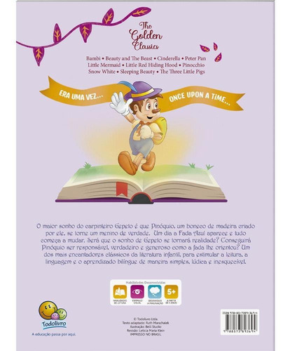 The Golden Classics: Pinocchio, de Marschalek, Ruth. Editorial Todolivro, capa mole em português/inglês, 2022
