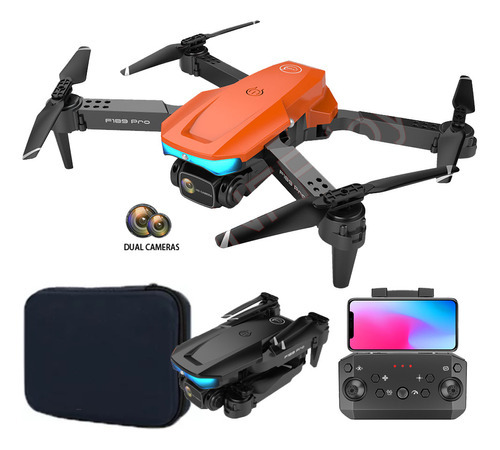 Drone Plegable Sensor Estabilizador Dual Cámara Hd F189 Pro Color Negro