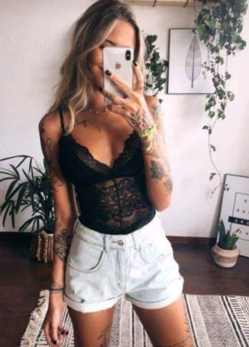 Body Renda Com Forro Modelo Luxo Bore Sexy Blusinha Sem Bojo