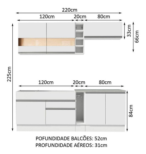 Cocina Integral Modular Madesa Parma 220cm BB Color Blanco
