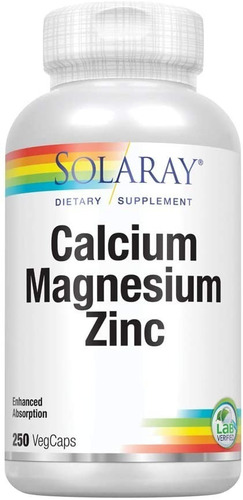 Calcio, Magnesio Y Zinc Solaray 250 Capsulas Vegetales