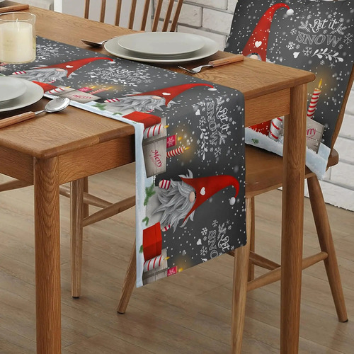 Bufanda De Mesa De Lino Con Diseño De Gnomo De Nieve, Diseño