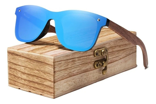 Lentes De Sol Polarizados Uv400 Madera Nogal Estuche Azul