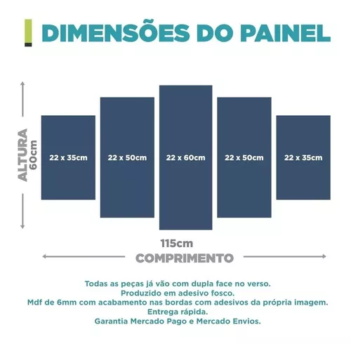 QUADRO MOSAICO 5 PARTES ÁGUA X FOGO