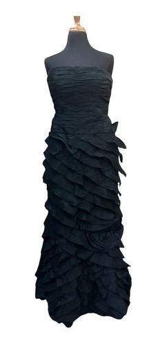 Vestido Negro Strapless Con Holanes