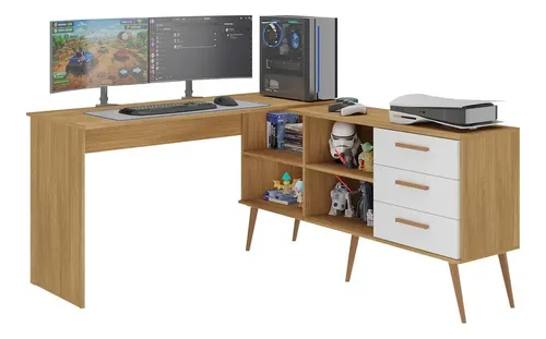 Mesa Gamer em L para Computador com 3 Gavetas Nexus Multimóveis