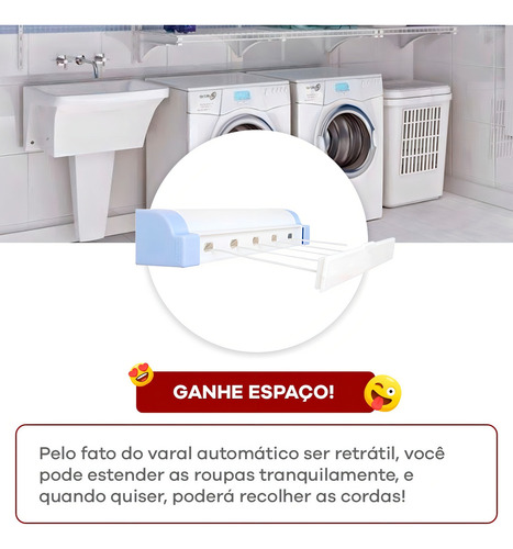 Varal Automático Rotoflex Resistente 5 Cordas Retrátil Cor Preto