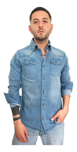 Customs Ba Camisa Jean Hombre Importada Gris Azul