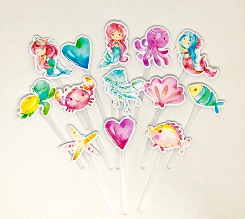 Pack 15 Toppers Para Cupcakes / Muffins Sirena Sirenita 