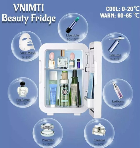 Mini Refri Con Luz Led Y Espejo Portatil Blanco Frigobar 4 L