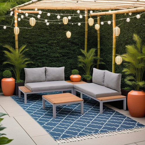 Sala Exterior De Jardin Modular Barcelona Aluminio Y Madera Estructura Gris