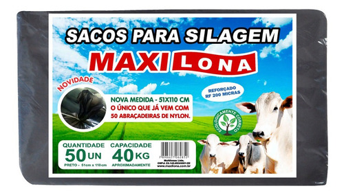 Saco Para Silagem Maxilona Preto 51x110 Capacidade 40kg 50sa