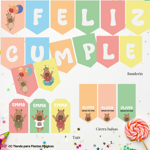 Kit Imprimible Personalizado Capybara Carpincho Niño Cumple