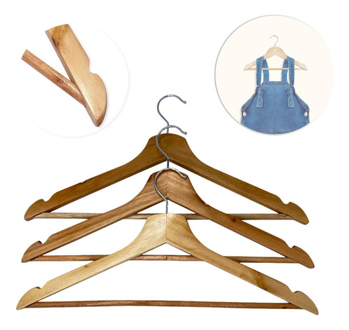 Kit 12 Cabides Madeira Envernizados Com Rachadura