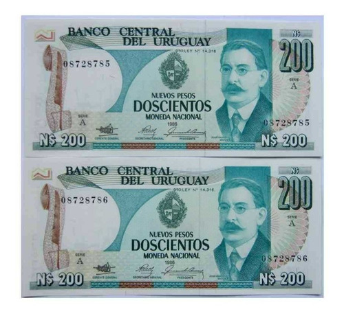Tp Bcu 2correlativos De Rodo N$200 Año 1986 Sin Circular Unc
