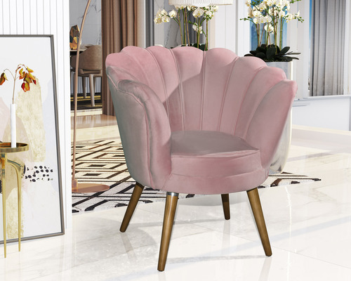 MJL Móveis  Premium Poltrona Decorativa Estofada Pétala Veludo Pé Palito Quarto Cor Rosa