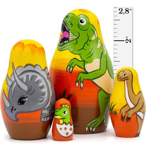 ~? Aevvv Mini Russian Nesting Dolls Dinosaur Set 4 Pcs -