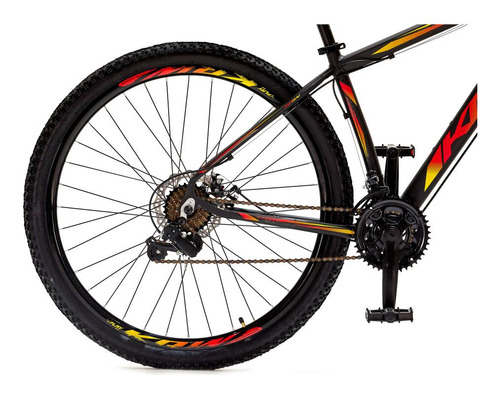 Bicicleta Aro 29 Krw Alumínio 21vel Freio Disco Suspensão S3 Cor Preto/Amarelo e Vermelho
