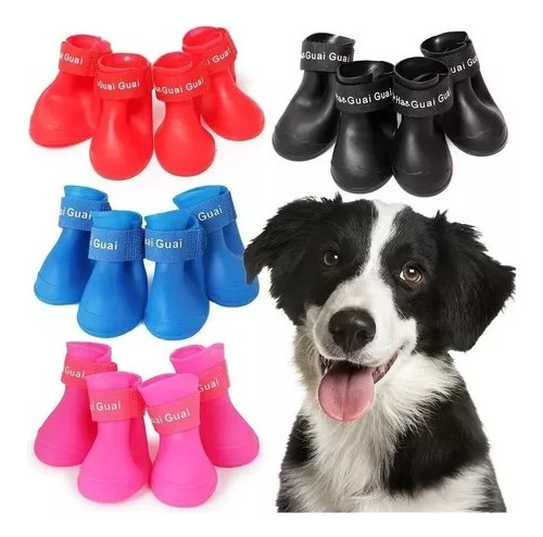 Set De 4 Zapatos Botas Impermeables Para Perro Tallas S-xxl