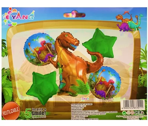 Set de 5 globos metalicos Dinosaurio, venta minima 1 set