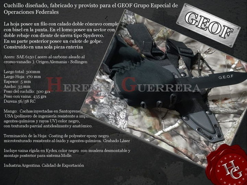 Imagen 2 de 7 de Cuchillo Yarara Geof Tactico Vaina Rigida Kydex Molle