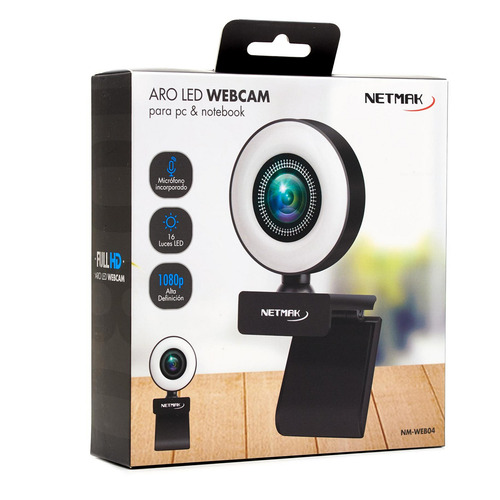 Imagen 4 de 4 de Cámara web Full HD 1080P Con Microfono Aro Luz Led Pc Notebook Win Linux