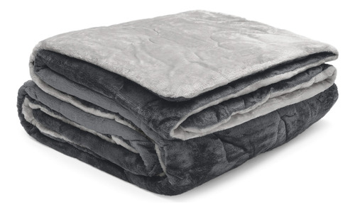 Edredom Plush Flanel Solteiro Dupla Face Cor Metal Escuro / Metal Claro