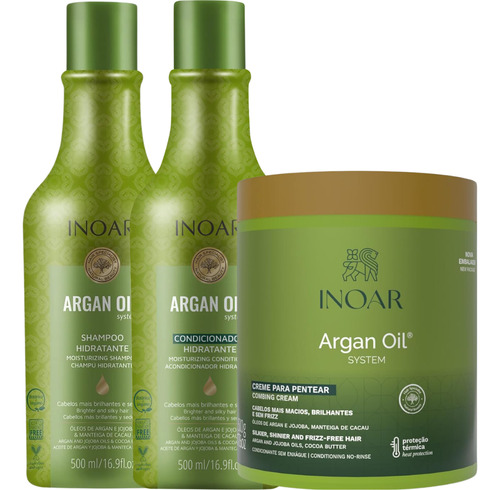 Kit Inoar Argan Oil Sh 500ml + Cond 500ml + Creme 500g