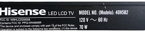 Main Hisense 40h5b2 N/p : Mx200536 (Usado)