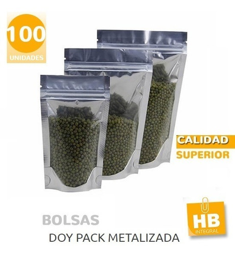 Imagen 2 de 5 de Bolsa Doypack 15x25 Cierre Hermetico Zipper Metalizado X100u