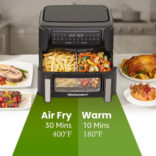 Freidora Elite Gourmet Eaf1055d, 11 Litros, Doble Zona, 1600