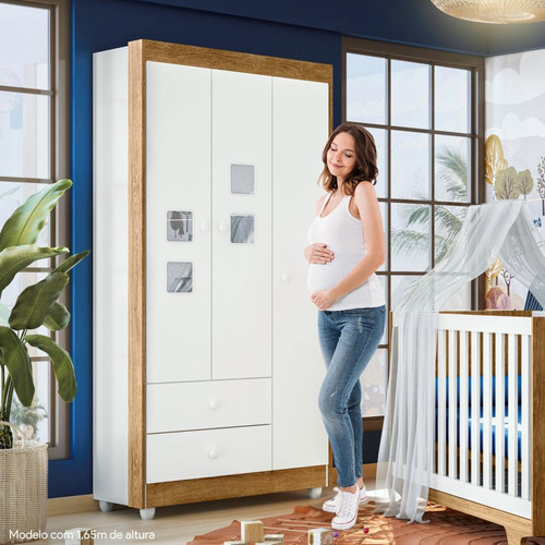 Guarda Roupa De Bebê 100% Mdf 3 Portas 2 Gavetas Life Flex