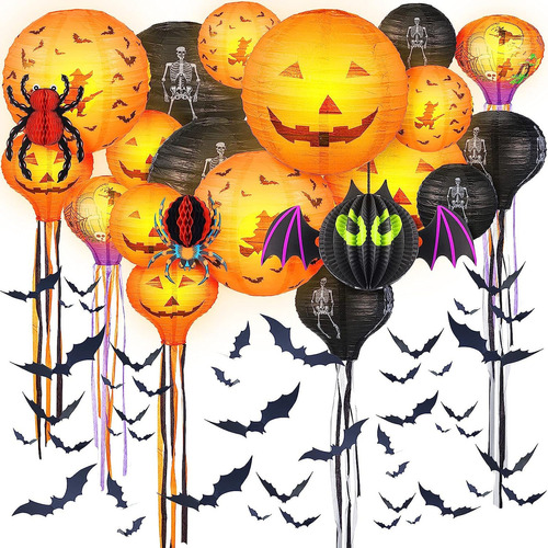 49 Pzas Linternas De Papel Para Decoraciones De Halloween Li