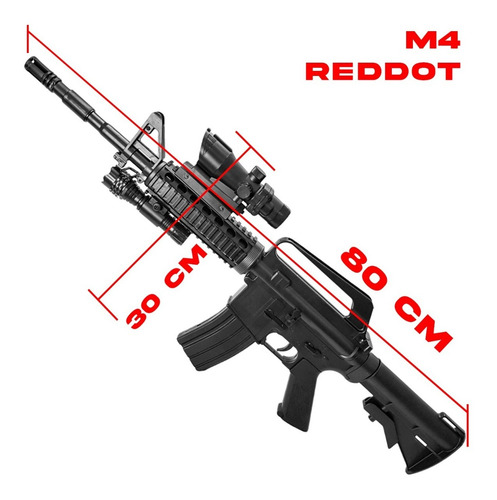 Imagen 3 de 10 de Rifle Airsoft M4 Replica Resorte 6 Mm Mira Red Dot Linterna