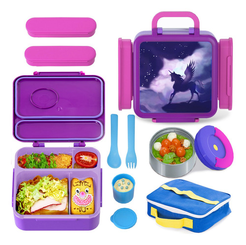 A Bento Box Para Niños, Azul, 4 Compartimentos, Aislado