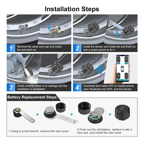 Sistema De Control De Presión Tpms Bluetooth 2 Sensores
