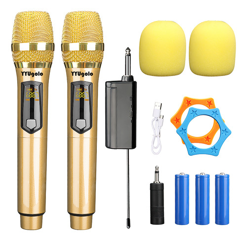  YYUgolo MIC 402 Micrófono Inalámbrico Profesional Karaoke Kit 2pcs Color Oro