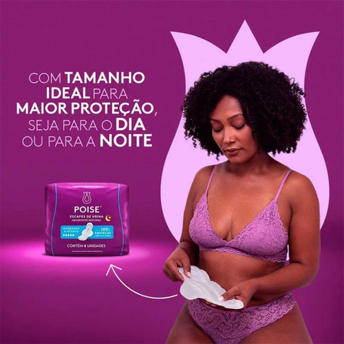Absorvente Poise Com Abas Noturno Fluxo Moderado/intenso Com