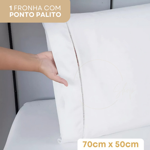 Jogo De Cama Solteiro 2 Peças 400 Fios Ponto Palito C/ Elástico Hotel Premium Cor Branco