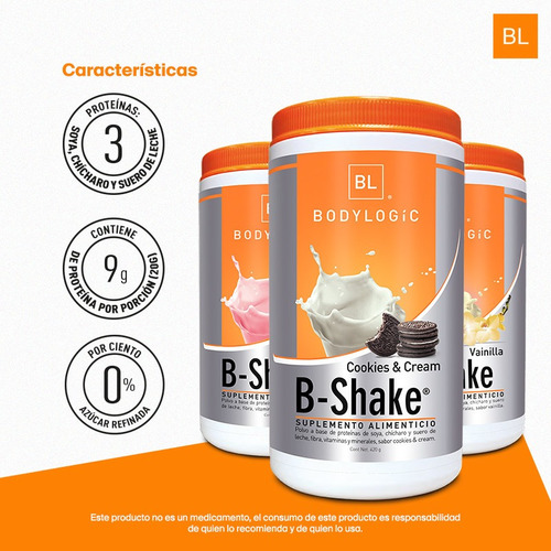 B Shake Malteada De Fresa Con 3 Proteínas