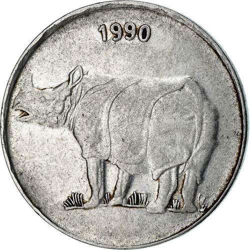 India Moneda Del Año 1990 De 25 Paise - Rinoceronte
