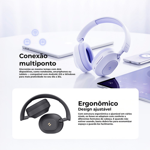 Headphone Gamer Havit H668BT Bluetooth 5.4 Over-ear 3d Multiponto ANC Hibrido 80h Cor Preto