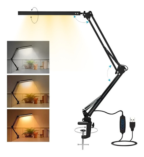 Lampara Escritorio Led Articulada Usb Velador Morsa Negro Negro