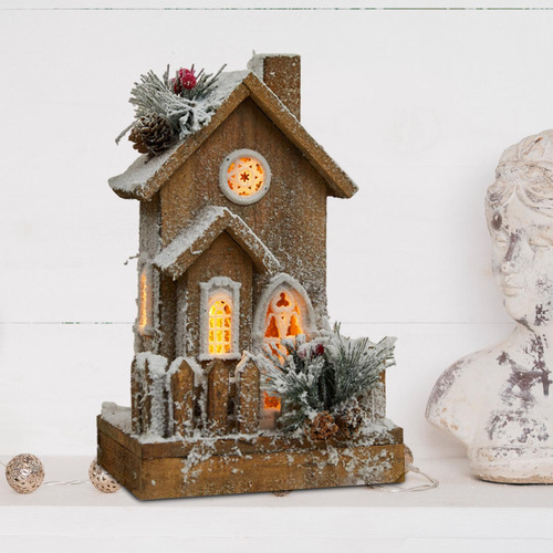 Adorno Navideño De Cabaña De Troncos Luminosa De Casa De